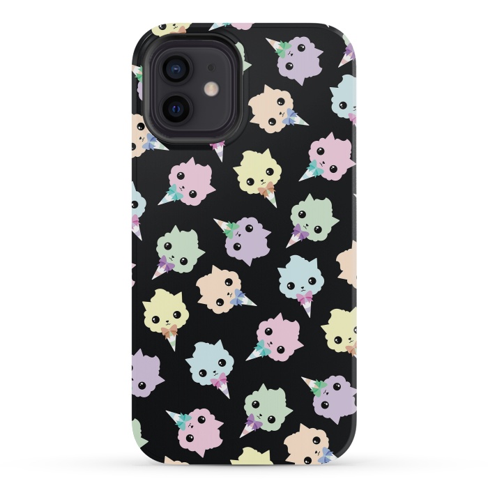 iPhone 12 mini StrongFit Cotton candy cat pattern by Laura Nagel