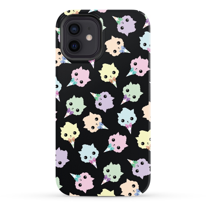 iPhone 12 StrongFit Cotton candy cat pattern by Laura Nagel