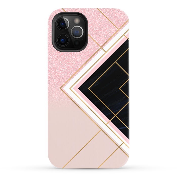 iPhone 12 Pro StrongFit Modern Geometric Pink Gold Strokes Design by InovArts