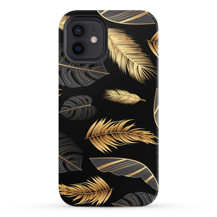 iPhone 12 StrongFit BLACK GOLDEN FEATHERS by MALLIKA