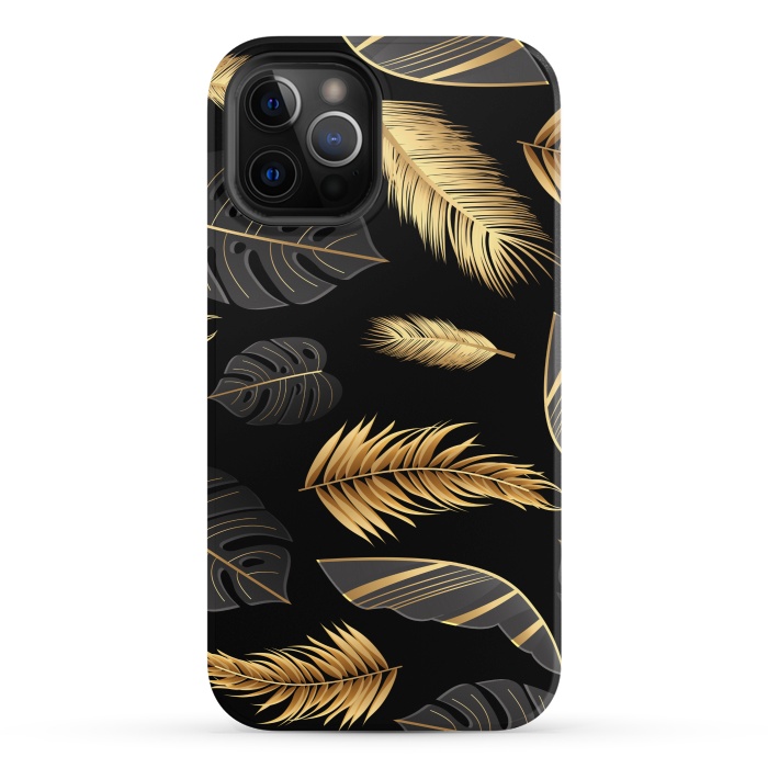 iPhone 12 Pro StrongFit BLACK GOLDEN FEATHERS by MALLIKA