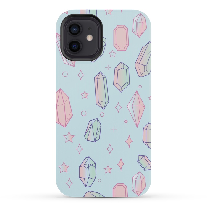 iPhone 12 mini StrongFit Pastel Crystal Paradise Blue & Pink by Luna Elizabeth Art