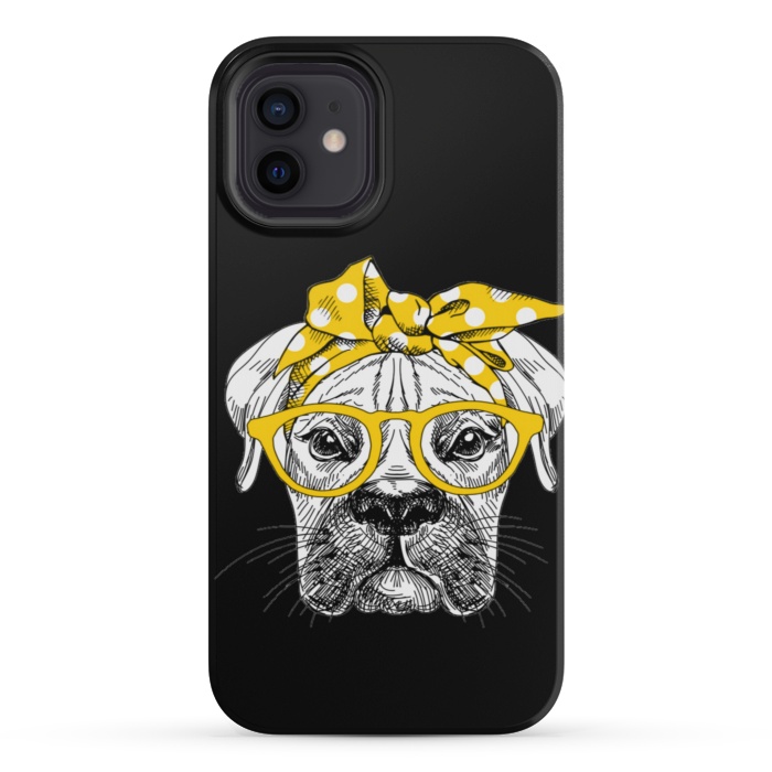 iPhone 12 mini StrongFit cute dog with glasses by haroulita
