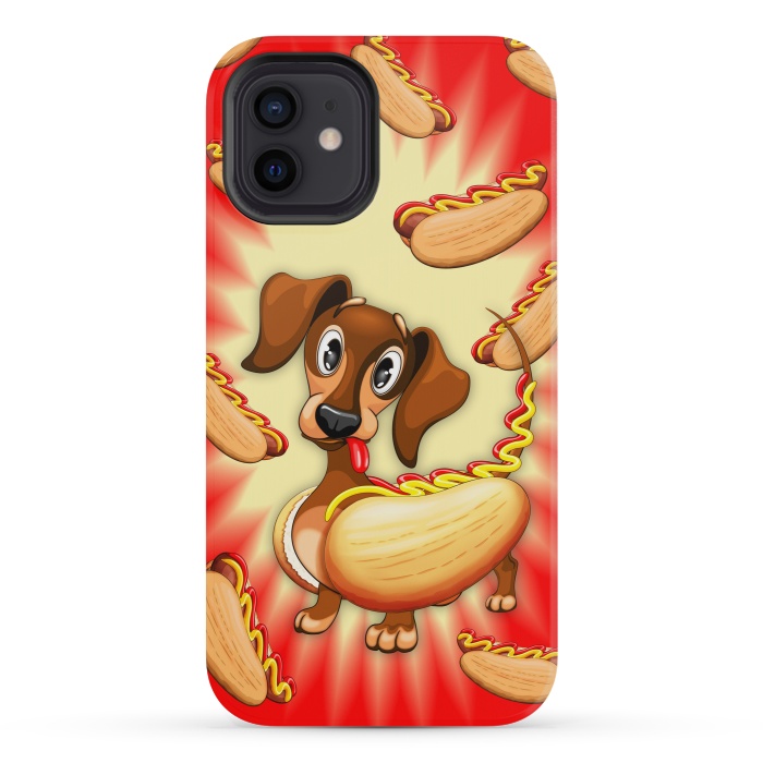 iPhone 12 mini StrongFit Dachshund Hot Dog Cute and Funny Character by BluedarkArt