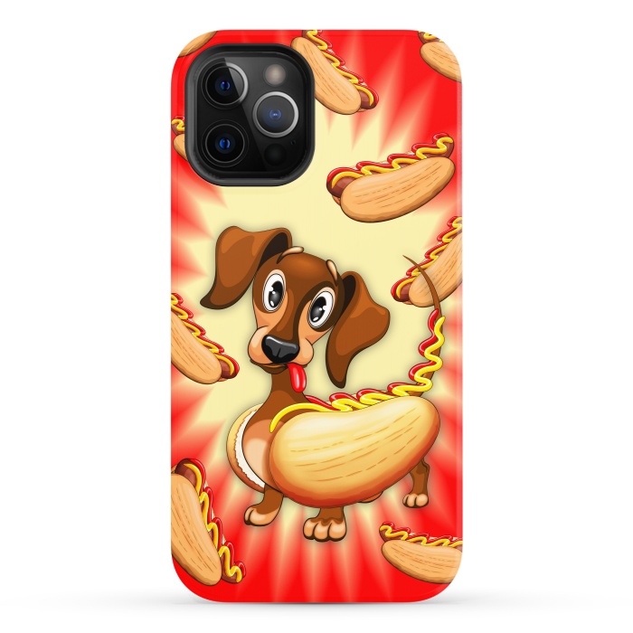 iPhone 12 Pro StrongFit Dachshund Hot Dog Cute and Funny Character by BluedarkArt