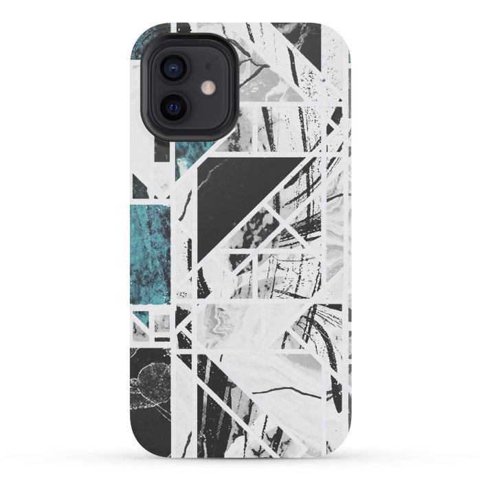 iPhone 12 mini StrongFit Ink brushed marble tiles by Oana 