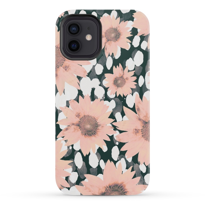 iPhone 12 mini StrongFit Pink flower petals and paint dots by Oana 