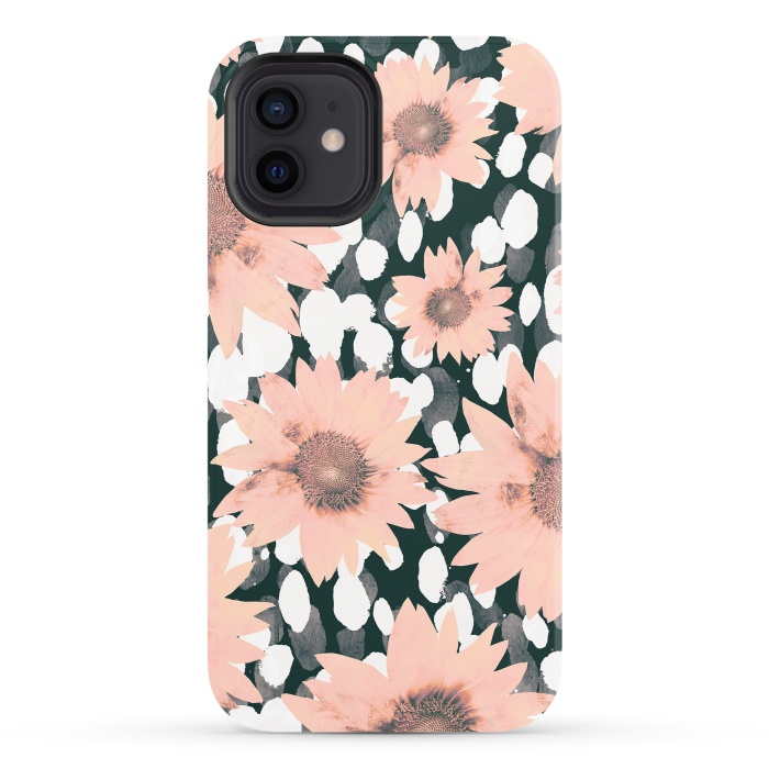 iPhone 12 StrongFit Pink flower petals and paint dots by Oana 