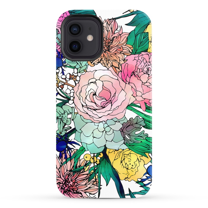 iPhone 12 StrongFit Stylish Colorful Watercolor Floral Pattern by InovArts