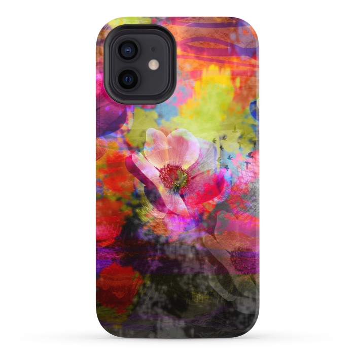 iPhone 12 StrongFit Floral multicolour abstract digital flowers pink by Josie