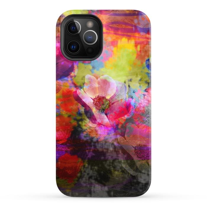 iPhone 12 Pro StrongFit Floral multicolour abstract digital flowers pink by Josie