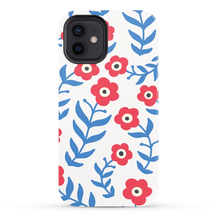 iPhone 12 StrongFit Red flowers and blue leaves by Winston