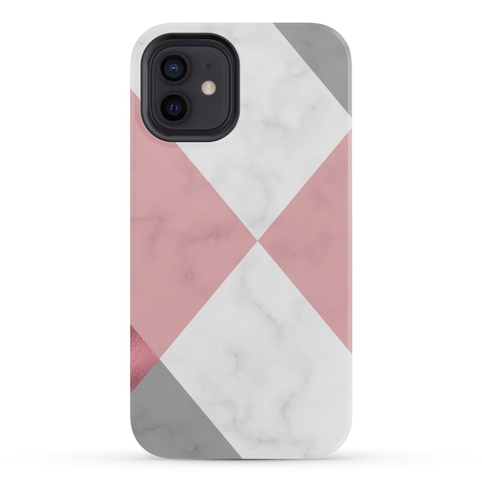 iPhone 12 StrongFit Gray and Rose Marble Geometric design by ArtsCase