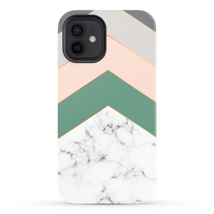 iPhone 12 StrongFit Green Rose and Gray Marble Geometric Design with gold lines by ArtsCase