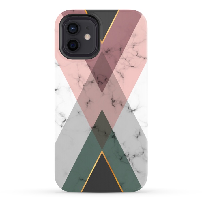 iPhone 12 StrongFit New Marble design with triangular figure and gold lines by ArtsCase