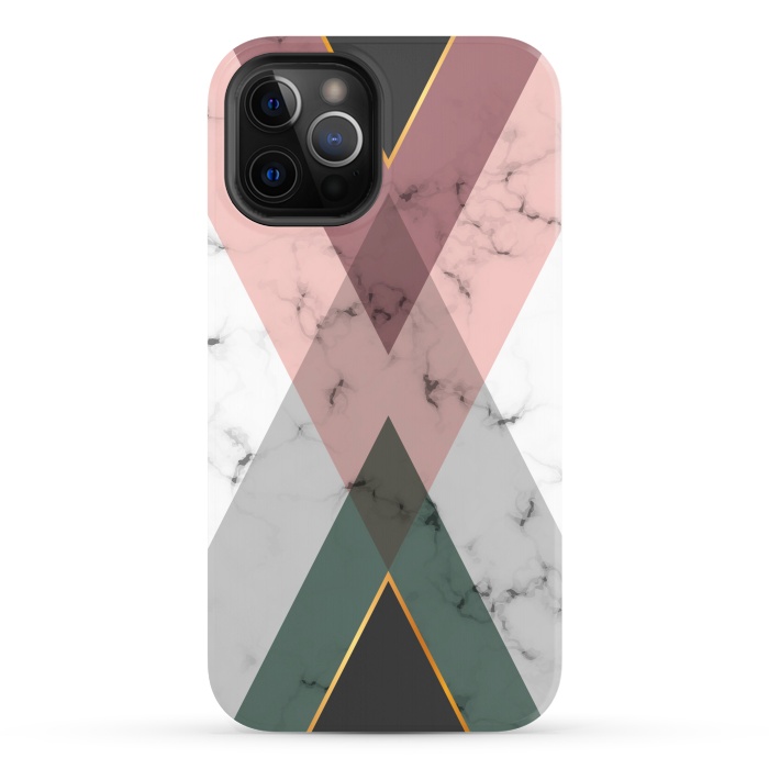 iPhone 12 Pro StrongFit New Marble design with triangular figure and gold lines by ArtsCase