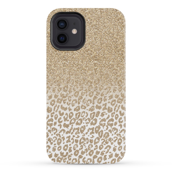 iPhone 12 mini StrongFit Trendy Gold Glitter and Leopard Print Gradient Design by InovArts