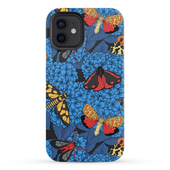 iPhone 12 mini StrongFit Moths on blue hydrangea by Katerina Kirilova