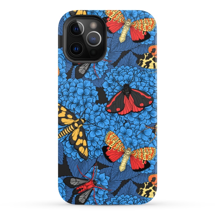 iPhone 12 Pro StrongFit Moths on blue hydrangea by Katerina Kirilova