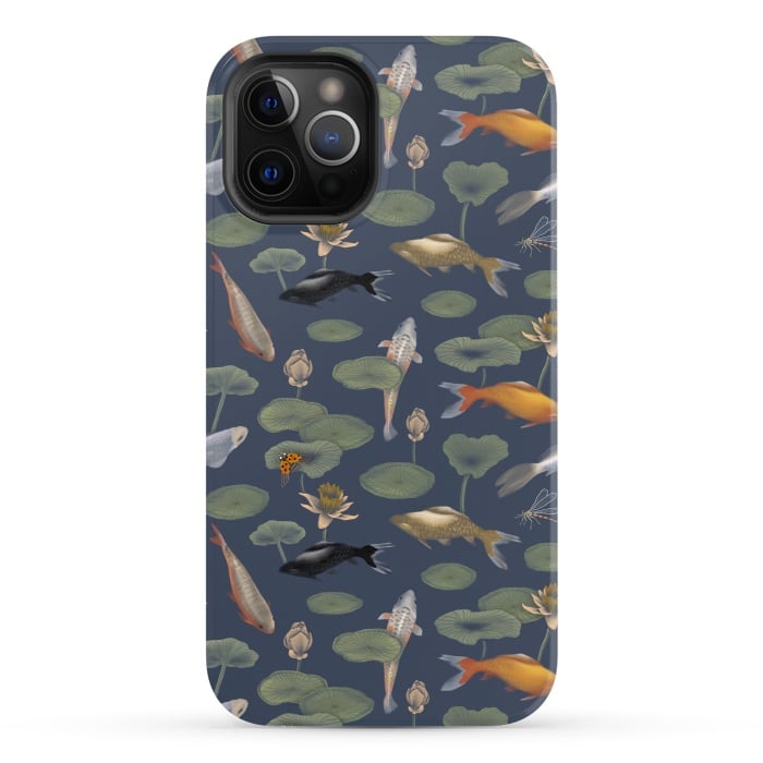 iPhone 12 Pro StrongFit Water Lilies & Koi Fish by Tishya Oedit