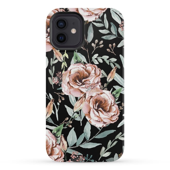 iPhone 12 mini StrongFit Floral Explosion Black by Anis Illustration