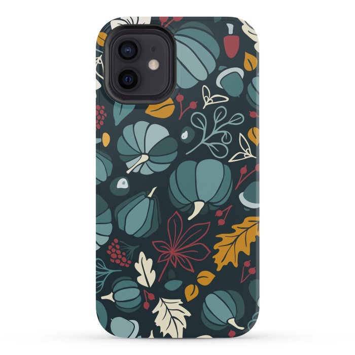 iPhone 12 mini StrongFit Fall Fruits in Navy and Red by Paula Ohreen