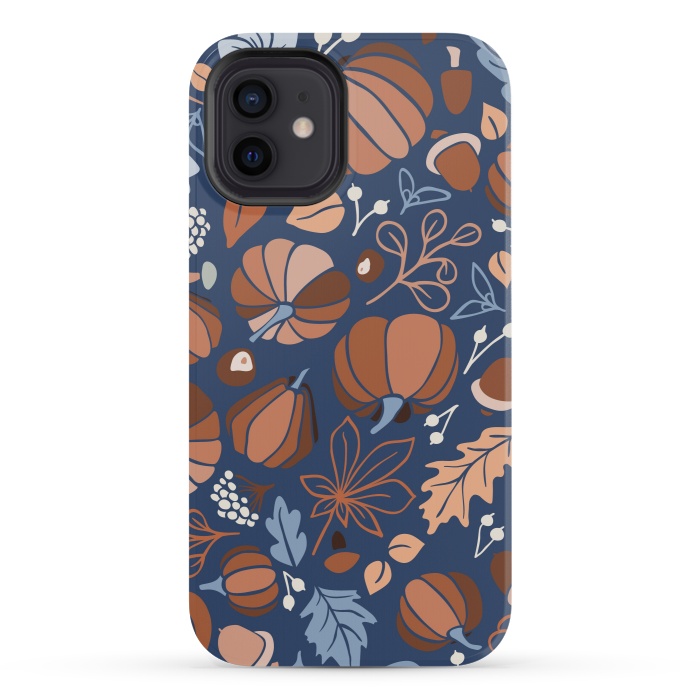 iPhone 12 mini StrongFit Fall Fruits in Navy and Orange by Paula Ohreen