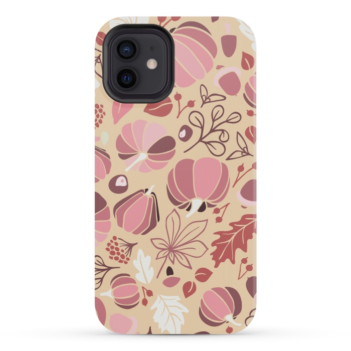 iPhone 12 mini StrongFit Fall Fruits in Cream and Pink by Paula Ohreen