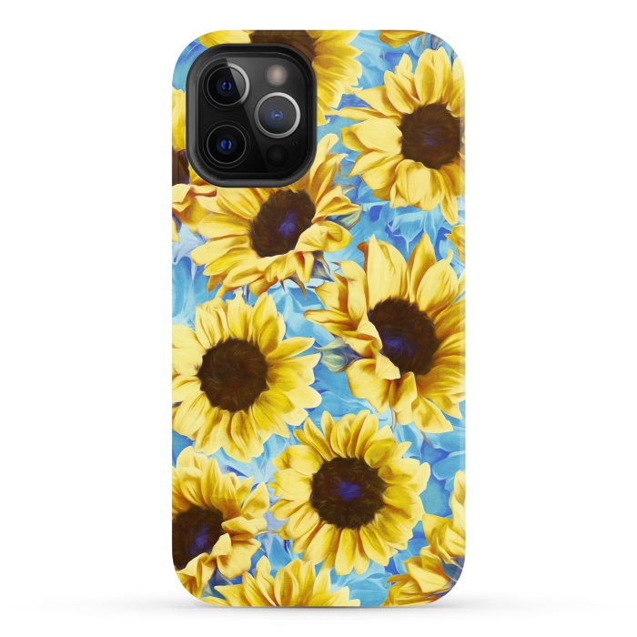 iPhone 12 Pro StrongFit Dreamy Sunflowers on Blue by Micklyn Le Feuvre