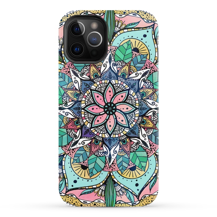 iPhone 12 Pro StrongFit Bohemian Colorful Watercolor Floral Mandala by InovArts