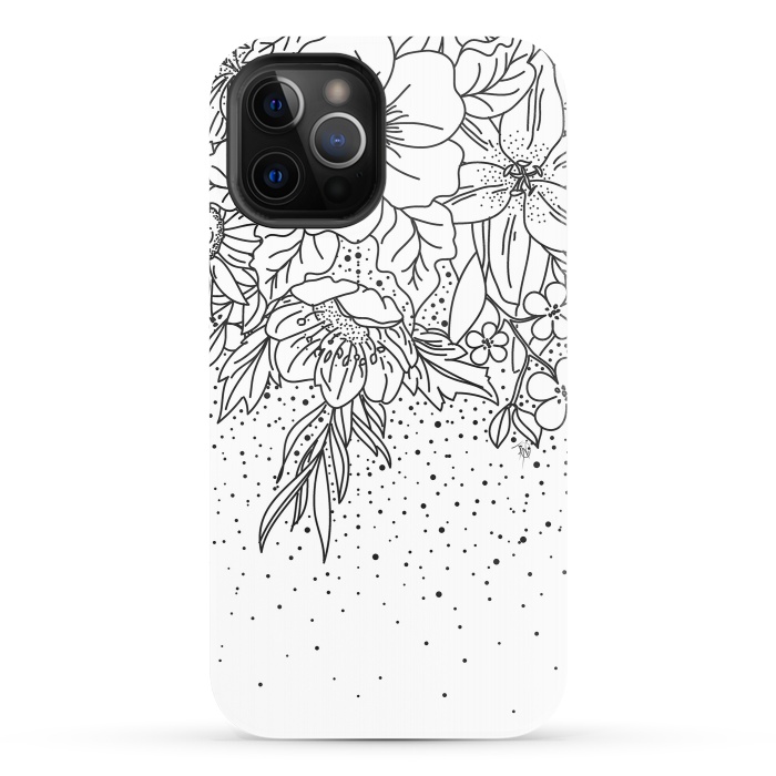 iPhone 12 Pro StrongFit Cute Black White floral doodles and confetti design by InovArts