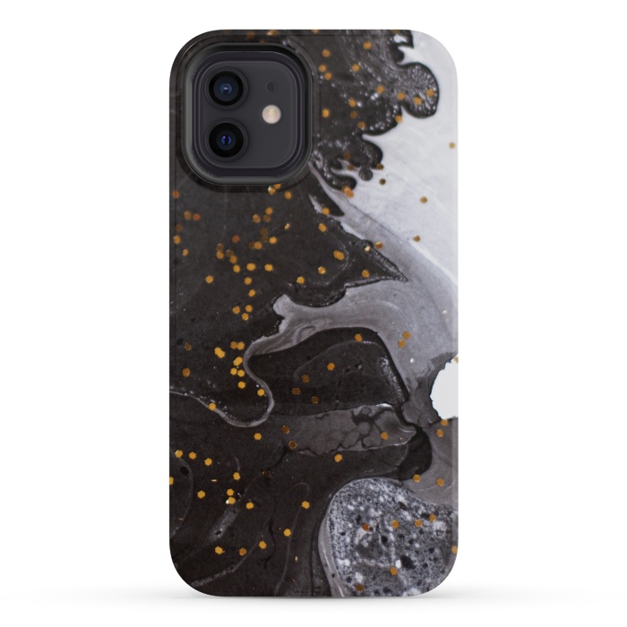 iPhone 12 mini StrongFit glitter marble black white by haroulita
