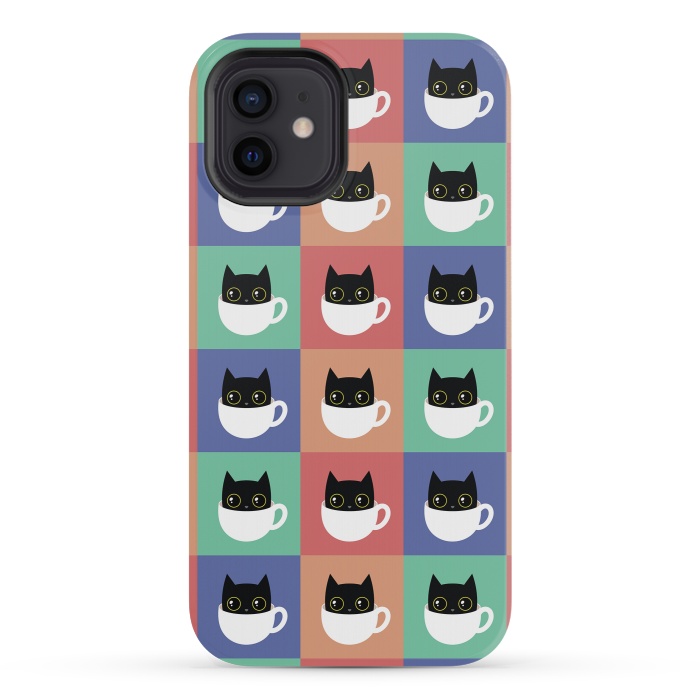 iPhone 12 mini StrongFit Coffee  cat pattern by Laura Nagel