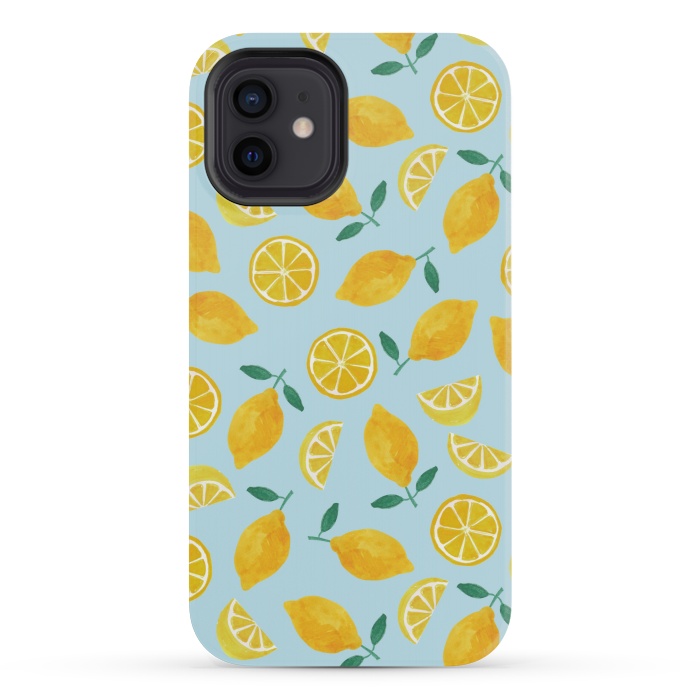 iPhone 12 mini StrongFit Watercolour Lemons by Tishya Oedit