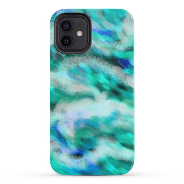 iPhone 12 mini StrongFit Waves blue abstract art painting phone case by Josie