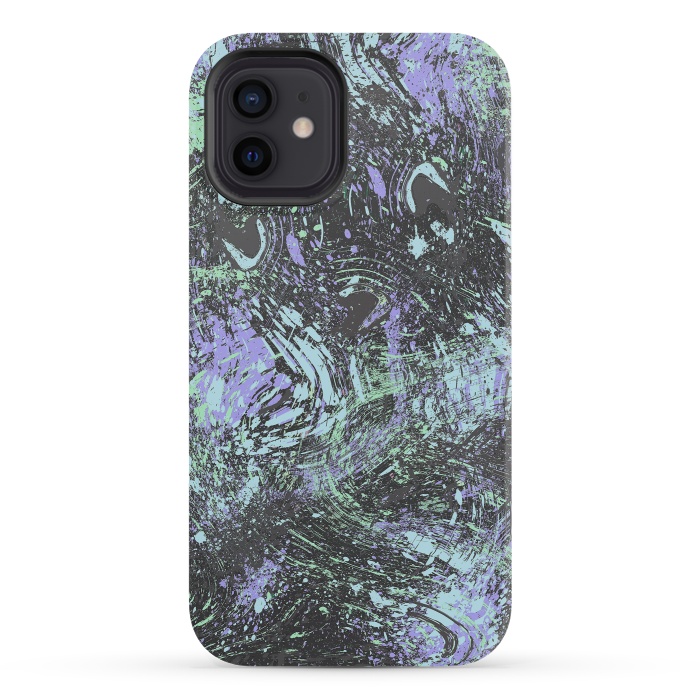 iPhone 12 mini StrongFit Dripping Splatter Purple Turquoise by Ninola Design
