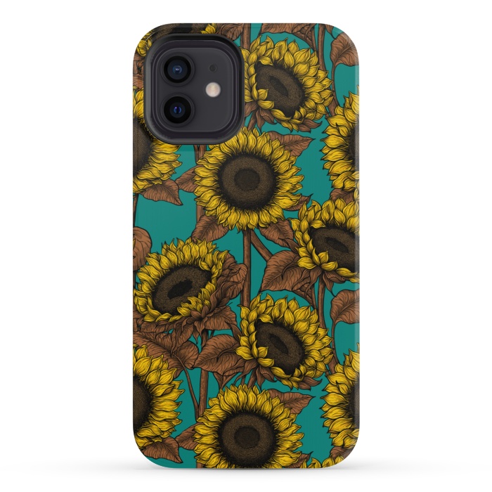 iPhone 12 mini StrongFit Sunflowers on turquoise by Katerina Kirilova