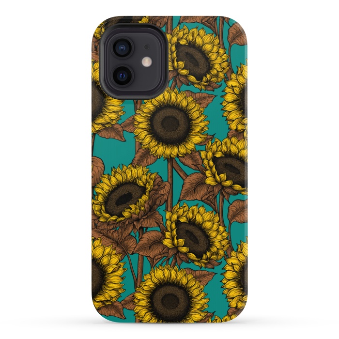 iPhone 12 StrongFit Sunflowers on turquoise by Katerina Kirilova