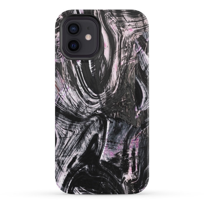 iPhone 12 mini StrongFit Marble ink brushstrokes by Oana 