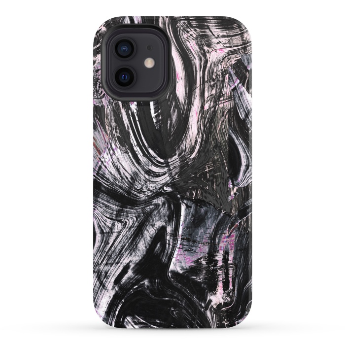 iPhone 12 StrongFit Marble ink brushstrokes by Oana 