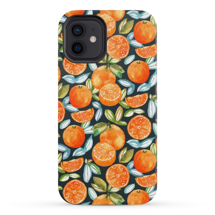 iPhone 12 mini StrongFit Oranges On Navy  by Tigatiga