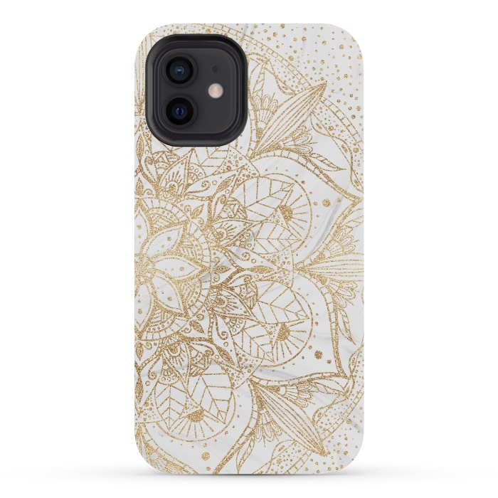 iPhone 12 mini StrongFit Trendy Gold Floral Mandala Marble Design by InovArts