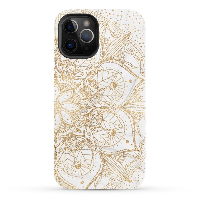 iPhone 12 Pro StrongFit Trendy Gold Floral Mandala Marble Design by InovArts