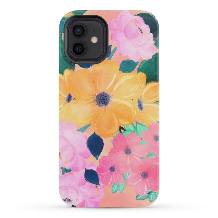 iPhone 12 mini StrongFit Cute Colorful Romantic Watercolor Flowers  by InovArts