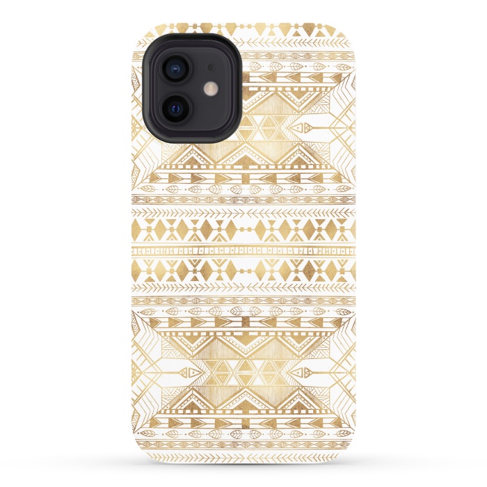 iPhone 12 StrongFit Trendy Gold Geometric Tribal Aztec Pattern by InovArts