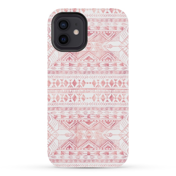 iPhone 12 mini StrongFit Stylish Rose Gold Geometric Tribal Aztec Pattern by InovArts