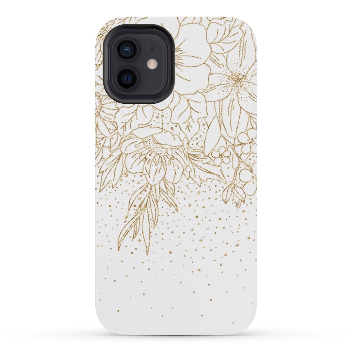 iPhone 12 mini StrongFit Cute Gold floral doodles and confetti design by InovArts