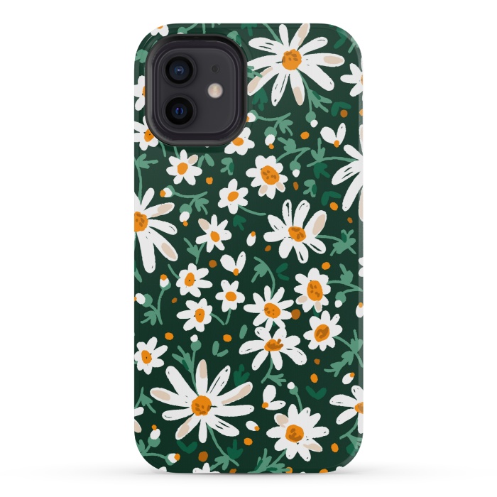 iPhone 12 mini StrongFit WHITE FLORAL PRINT 2  by MALLIKA