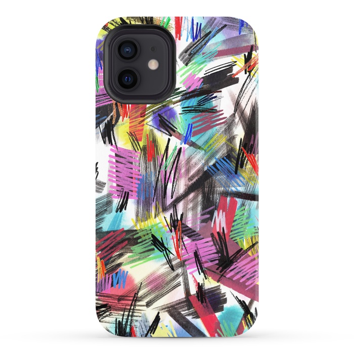 iPhone 12 StrongFit Wild Colorful Scratches and Strokes  by Ninola Design