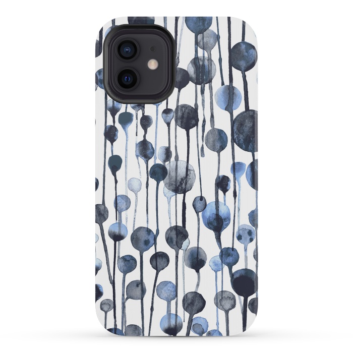 iPhone 12 mini StrongFit Dripping Watercolor Dots Navy by Ninola Design